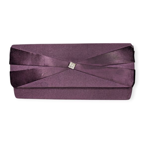 Coloriffics Plum Purple Satin Accent Clutch/Shoulder Bag 9" x 4" x 1" - Picture 1 of 15